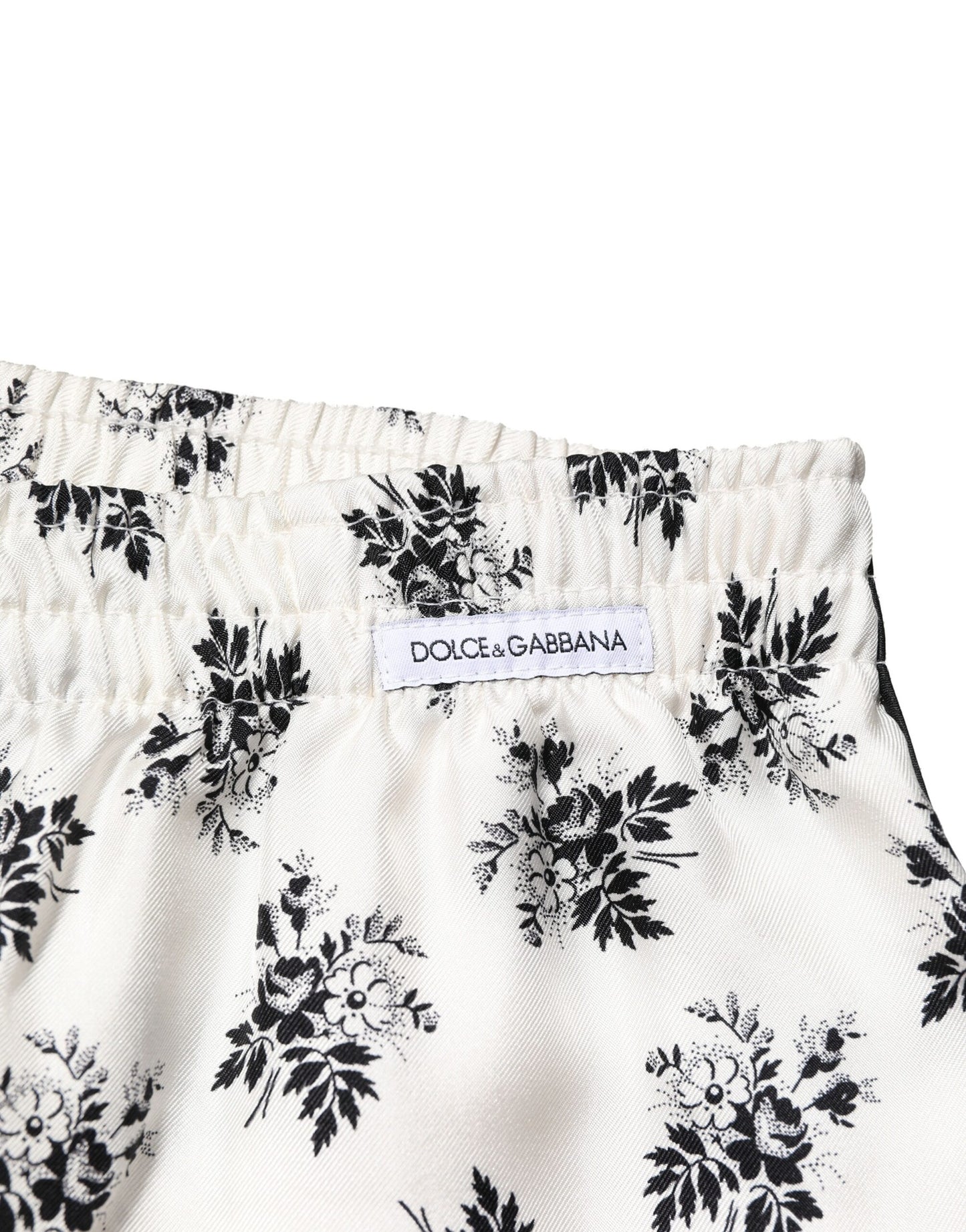 White Floral Silk Casual Lounge Pants-Dolce & Gabbana-LabelTerrace.com