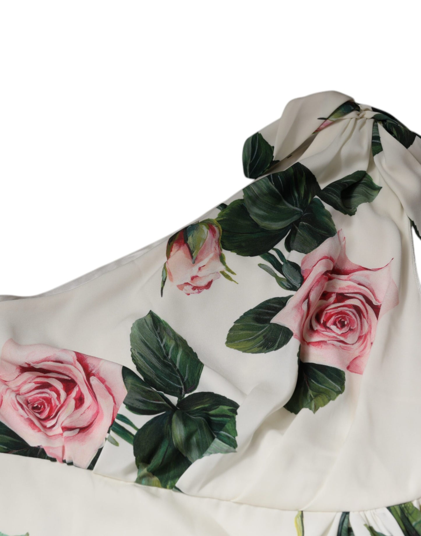 White Floral Silk One Shoulder Midi Dress-Dolce & Gabbana-LabelTerrace.com