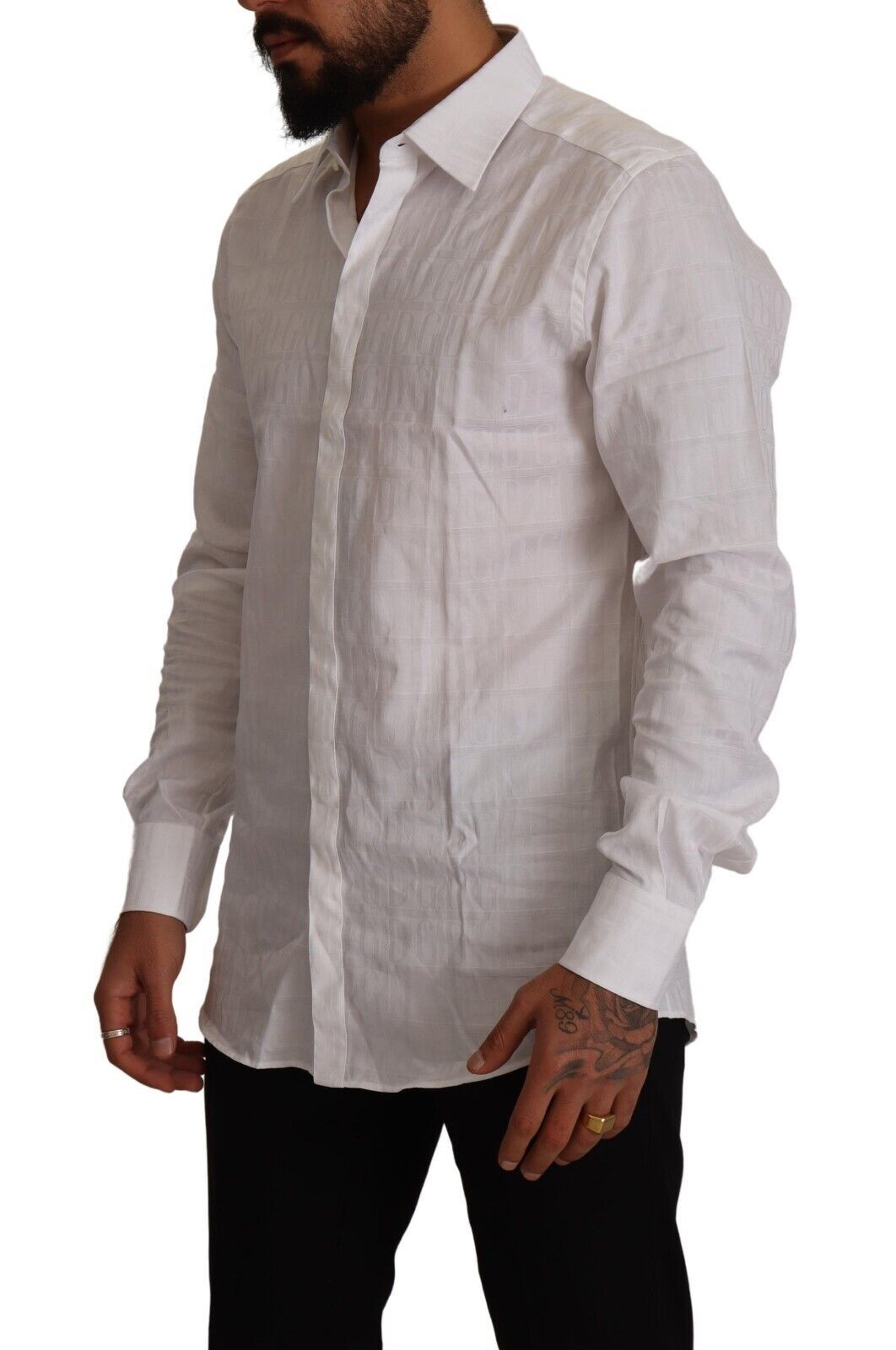 White GOLD Cotton Slim Fit Dress Formal Shirt-Dolce & Gabbana-LabelTerrace.com