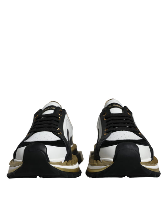 White Gold Black Leather SUPER KING Sneakers Shoes-Dolce & Gabbana-LabelTerrace.com