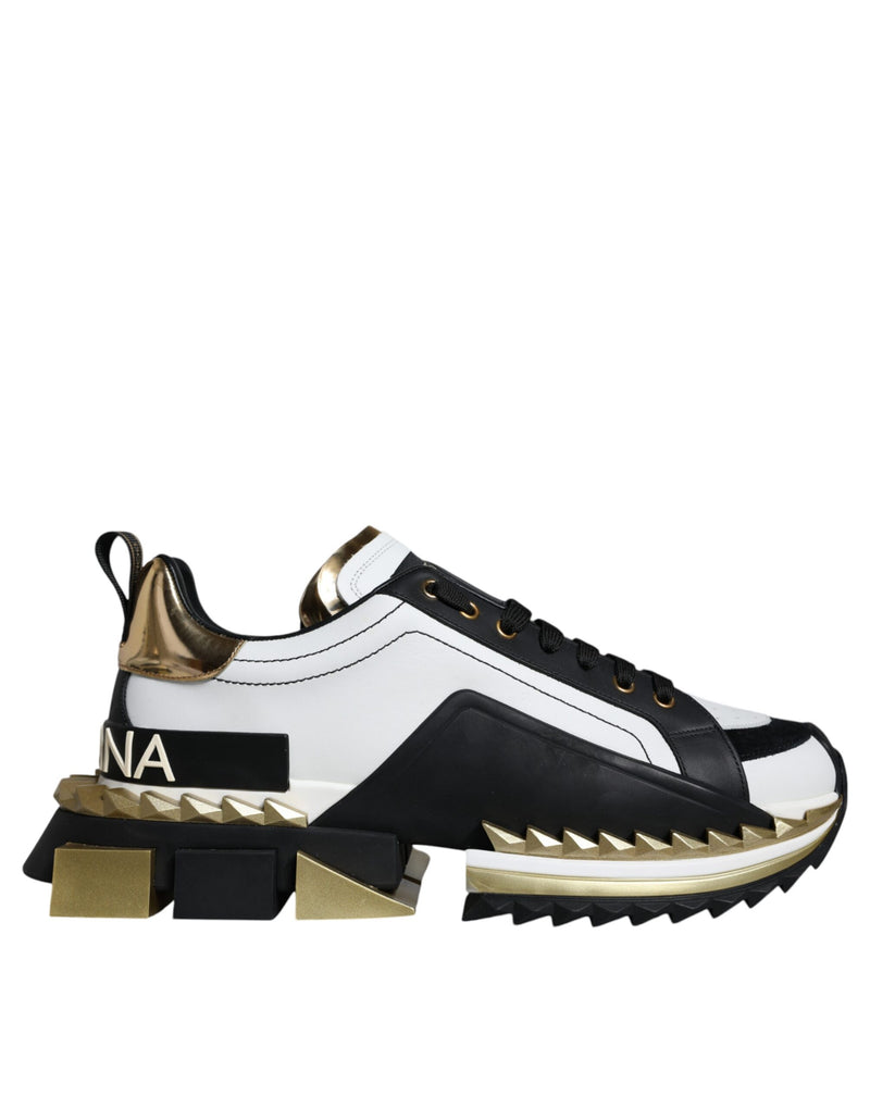 White Gold Black Leather SUPER KING Sneakers Shoes-Dolce & Gabbana-LabelTerrace.com