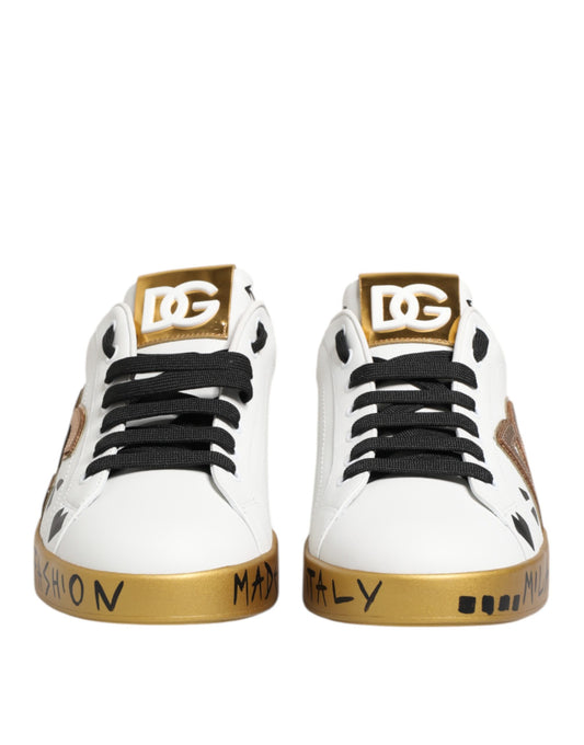 White Gold Crystal Portofino Sneakers Shoes-Dolce & Gabbana-LabelTerrace.com