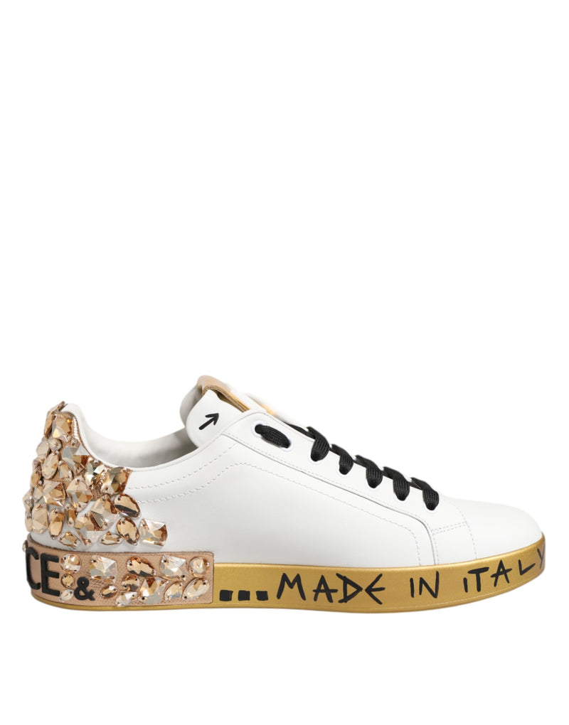 White Gold Crystal Portofino Sneakers Shoes-Dolce & Gabbana-LabelTerrace.com