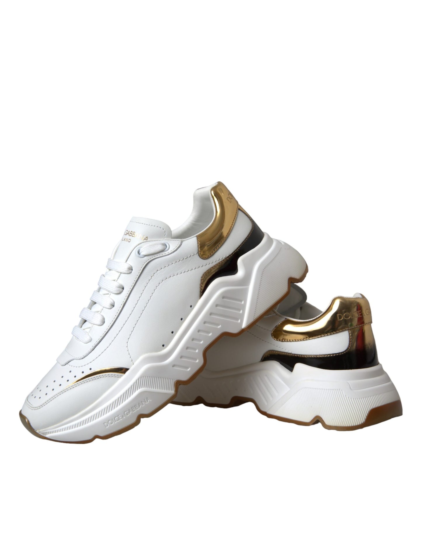 White Gold DAYMASTER Leather Sneakers Shoes-Dolce & Gabbana-LabelTerrace.com