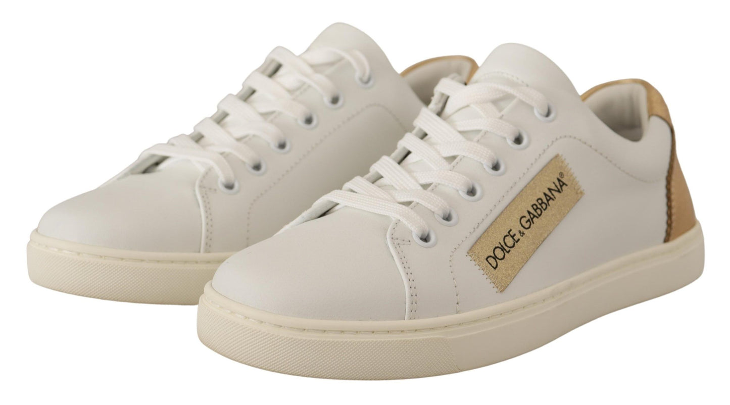 White Gold Leather Low Top Sneakers-Dolce & Gabbana-LabelTerrace.com