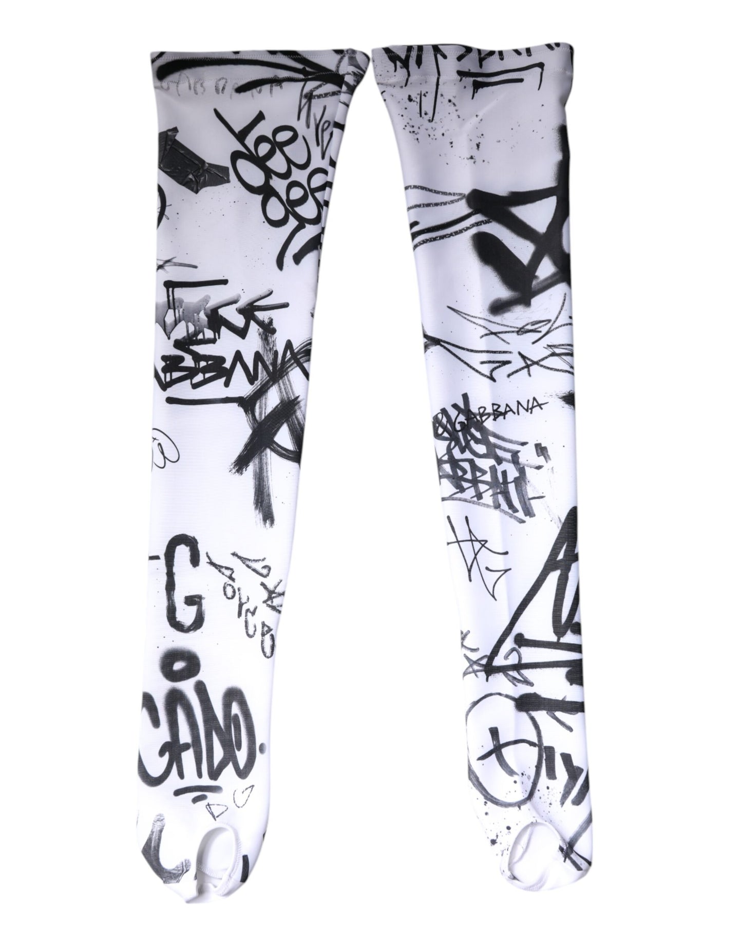 White Graffiti Cotton Over Calf Stockings Socks-Dolce & Gabbana-LabelTerrace.com