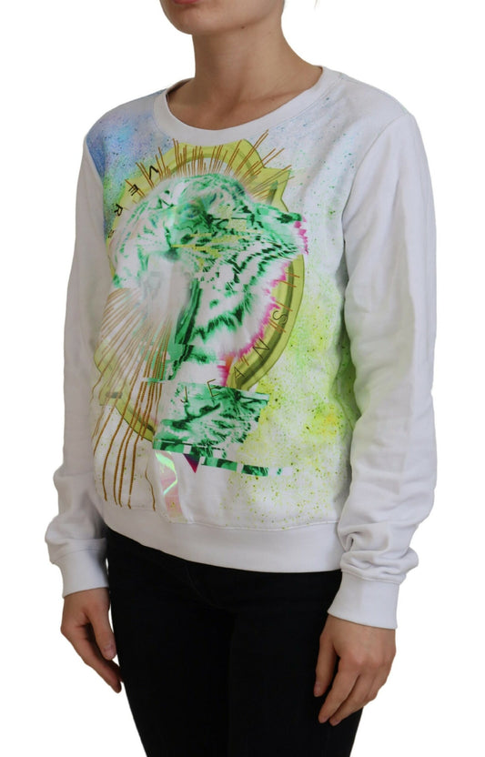 White Graphic Print Long Sleeves Sweater-Versace Jeans-LabelTerrace.com