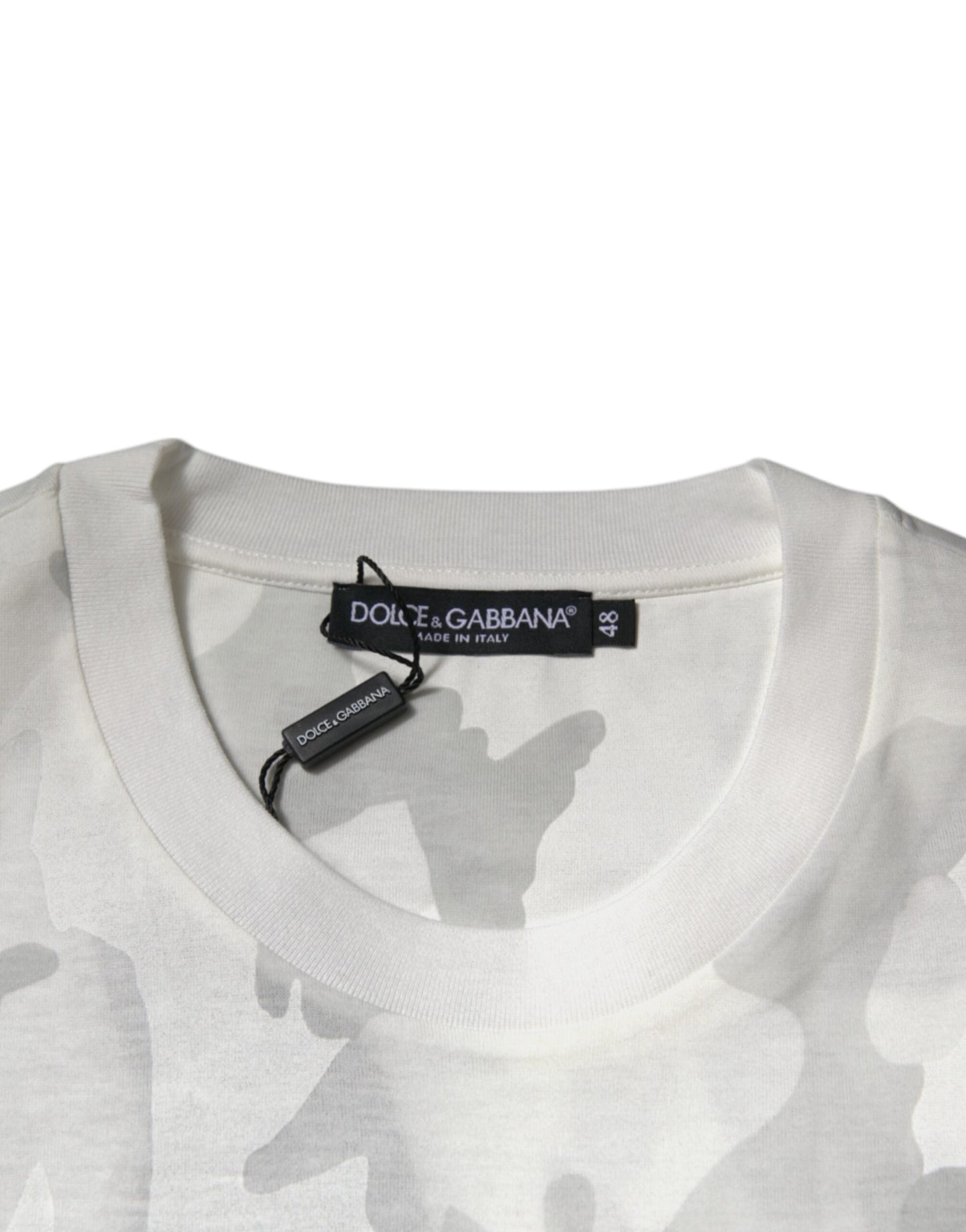 White Gray Camouflage Cotton Crew Neck T-shirt-Dolce & Gabbana-LabelTerrace.com