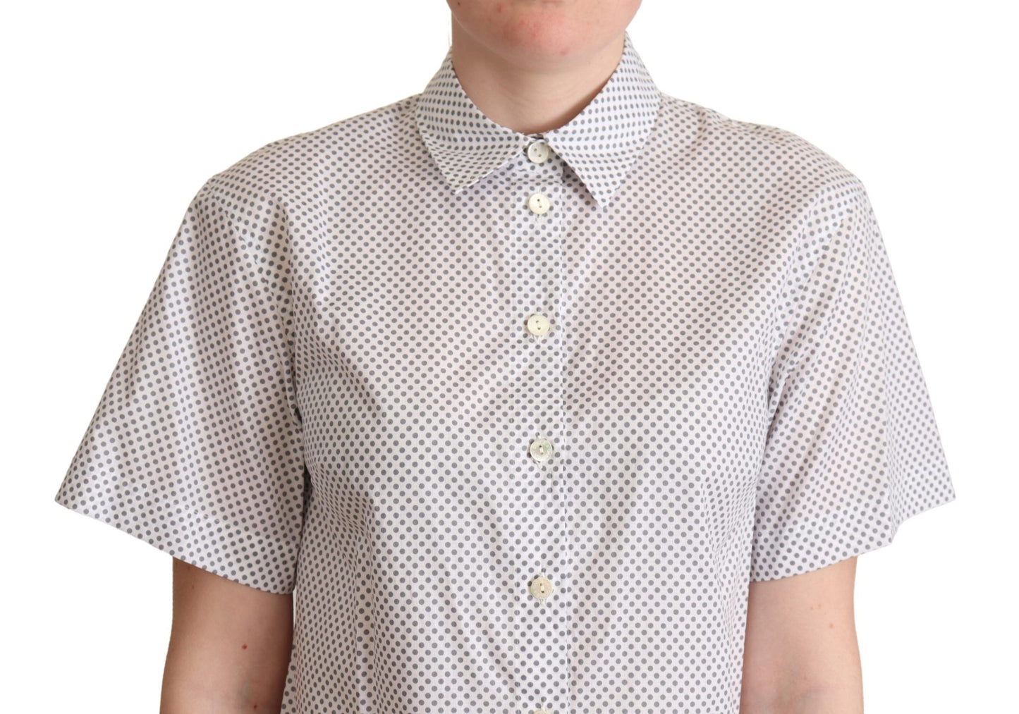 White Gray Polka Dots Collared Button Shirt-Dolce & Gabbana-LabelTerrace.com