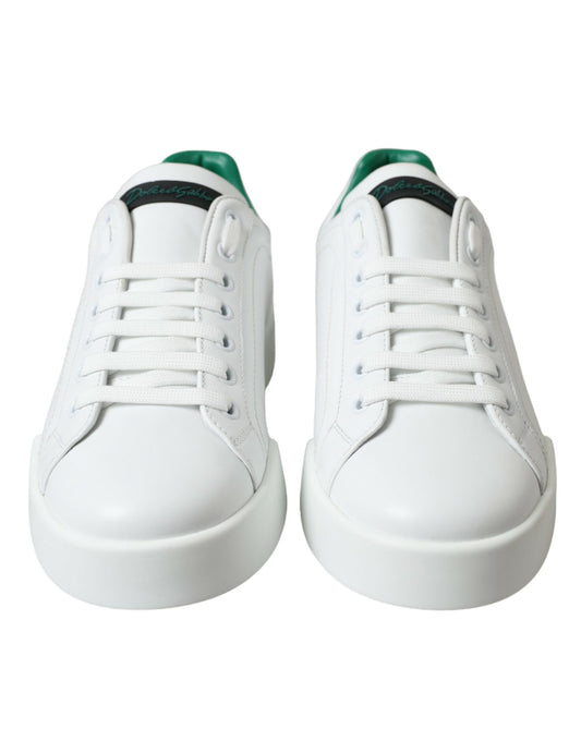 White Green Leather Portofino Sneakers Shoes-Dolce & Gabbana-LabelTerrace.com