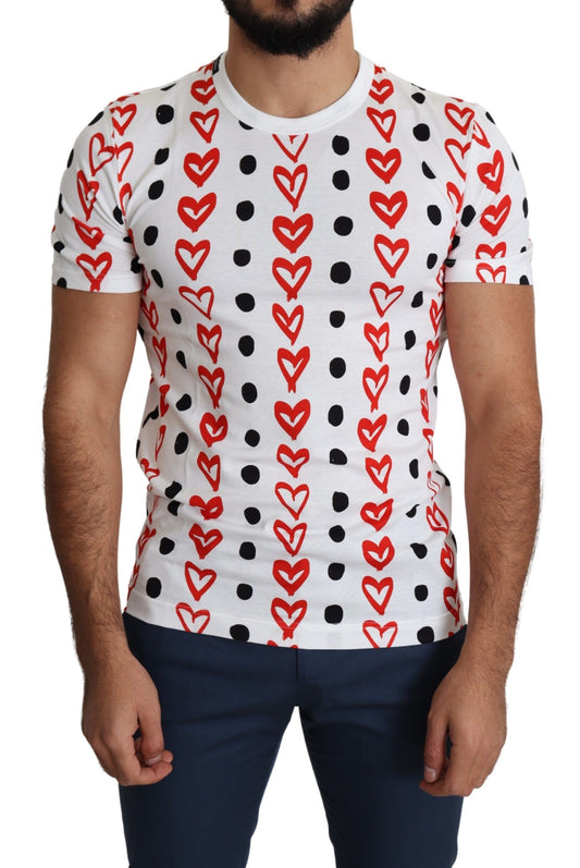 White Hearts Print Cotton Men Top T-shirt-Dolce & Gabbana-LabelTerrace.com