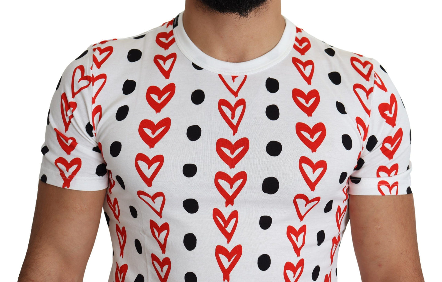 White Hearts Print Cotton Men Top T-shirt