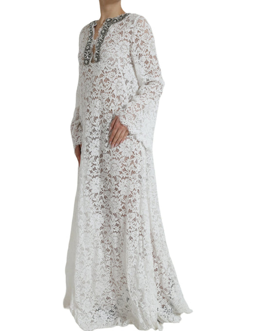 White Lace Crystal Embellished Shift Dress-Dolce & Gabbana-LabelTerrace.com