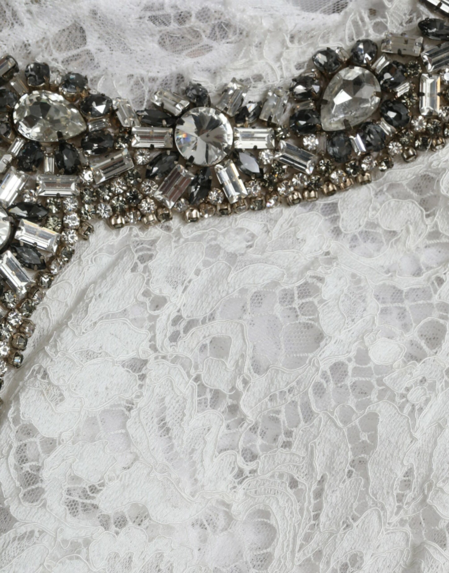 White Lace Crystal Embellished Shift Dress-Dolce & Gabbana-LabelTerrace.com