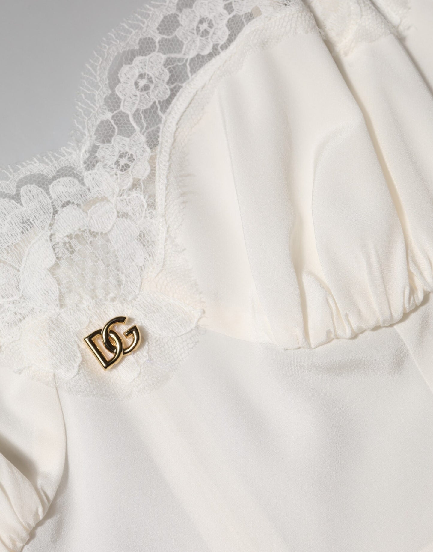 White Lace DG Logo Silk Dress Sleepwear-Dolce & Gabbana-LabelTerrace.com