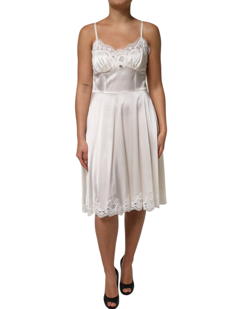 White Lace DG Logo Silk Dress Sleepwear-Dolce & Gabbana-LabelTerrace.com