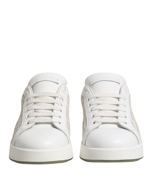 White Lace Leather Low Top Sneaker Shoes-Dolce & Gabbana-LabelTerrace.com