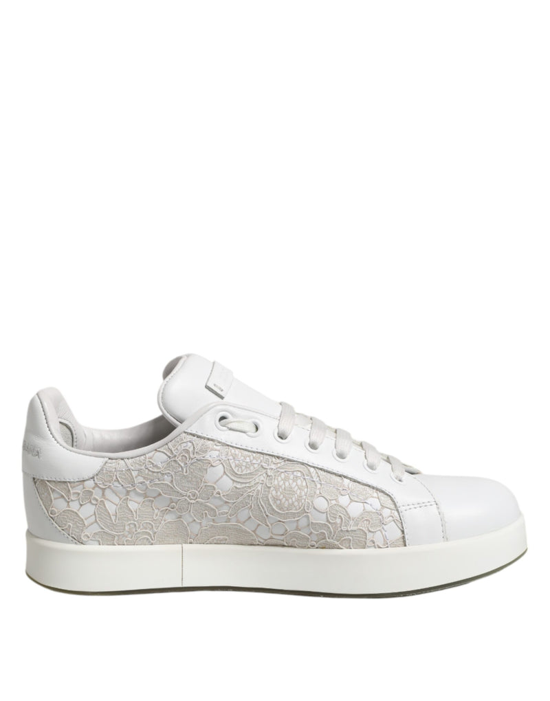 White Lace Leather Low Top Sneaker Shoes-Dolce & Gabbana-LabelTerrace.com