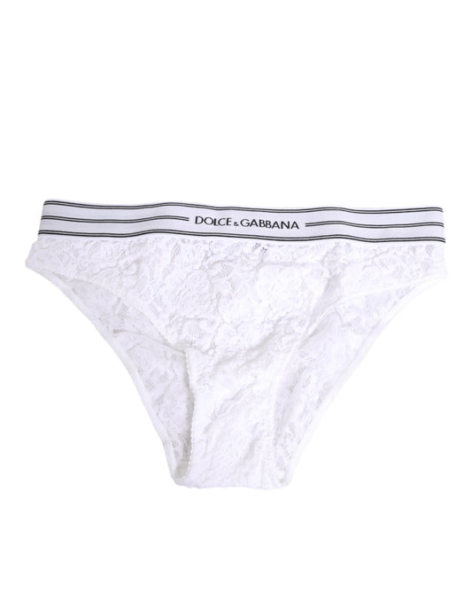 White Lace Slip Brief Logo Waistband Underwear-Dolce & Gabbana-LabelTerrace.com