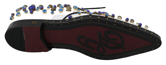 White Leather Crystals Dress Broque Shoes-Dolce & Gabbana-LabelTerrace.com