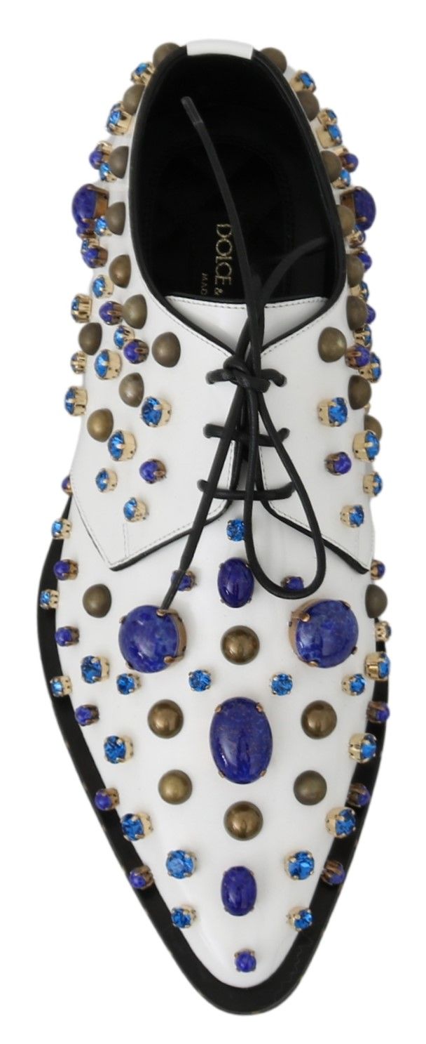 White Leather Crystals Dress Broque Shoes-Dolce & Gabbana-LabelTerrace.com