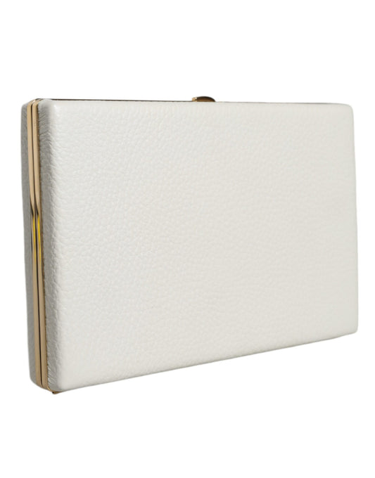 White Leather Gold Frame Clutch Evening Party Purse Bag-Dolce & Gabbana-LabelTerrace.com