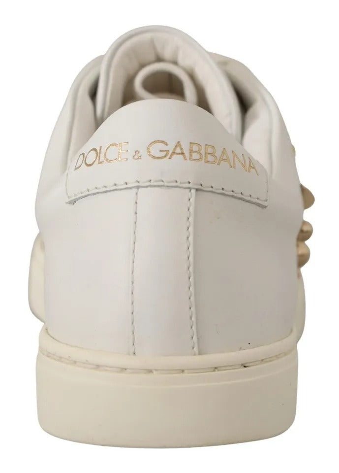 White Leather Gold Red Heart Sneakers Shoes-Dolce & Gabbana-LabelTerrace.com