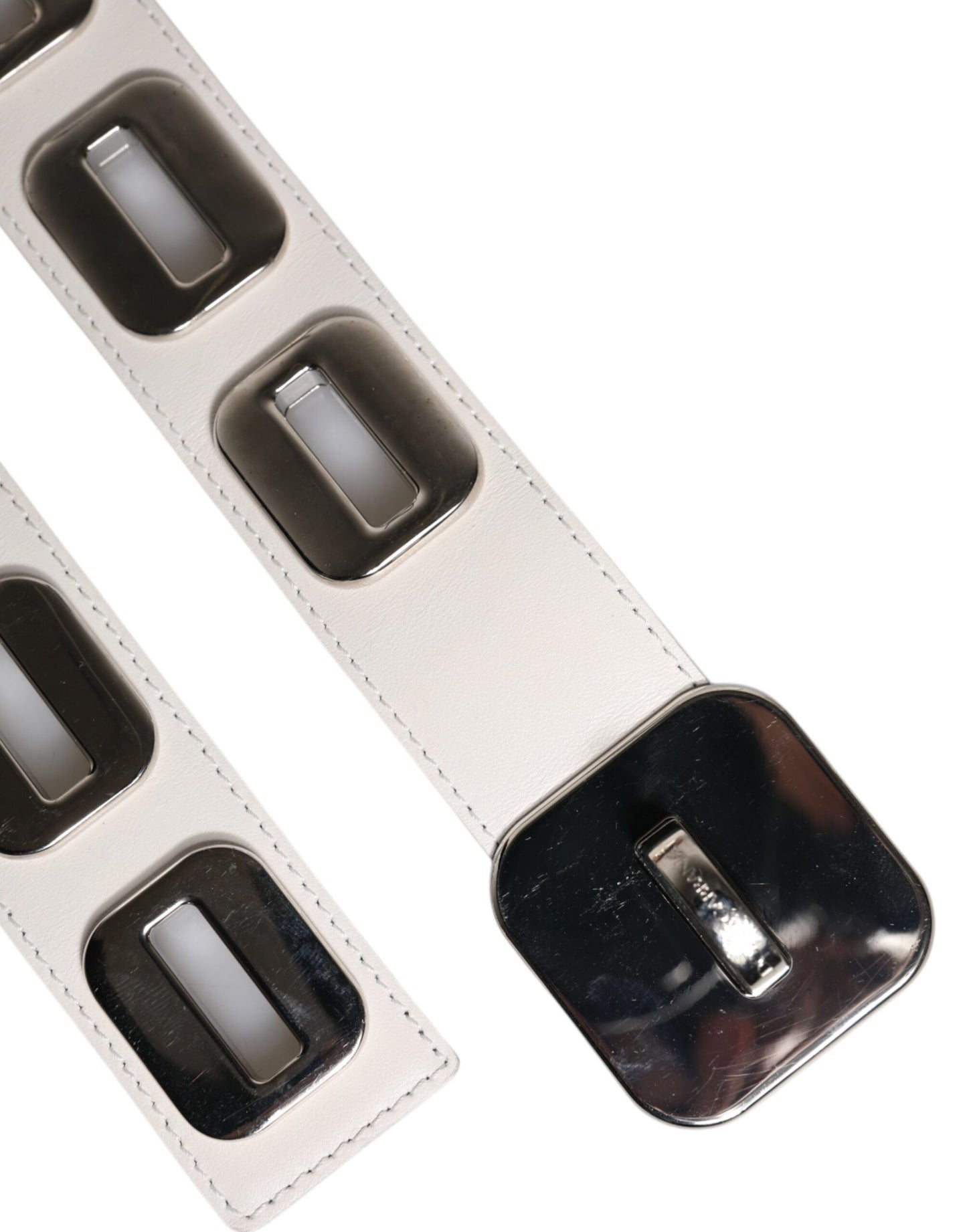 White Leather Gold Tone Rotating Buckle Belt-Dolce & Gabbana-LabelTerrace.com