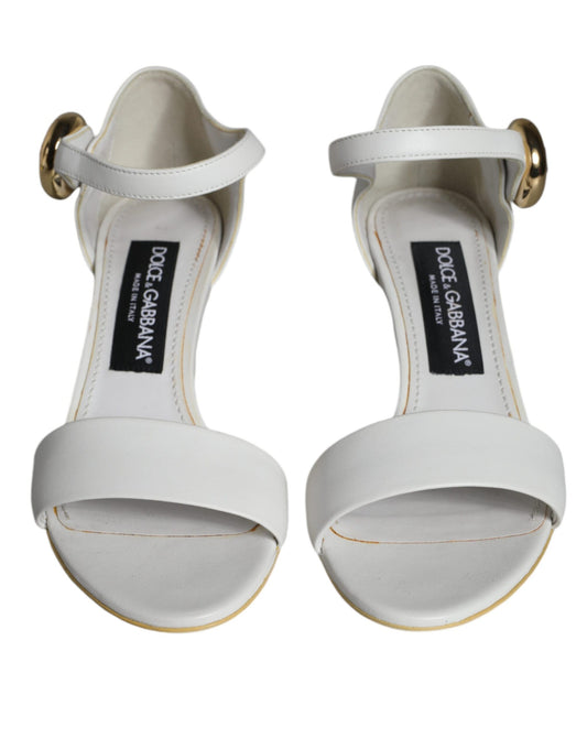 White Leather Heels Keira Sandals Shoes-Dolce & Gabbana-LabelTerrace.com