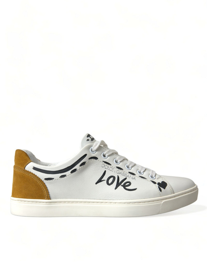 White Leather LOVE Milano Men Sneakers Shoes-Dolce & Gabbana-LabelTerrace.com
