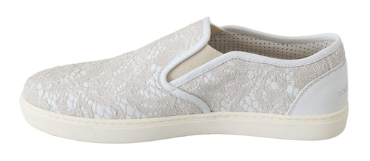 White Leather Lace Slip On Loafers Shoes-Dolce & Gabbana-LabelTerrace.com