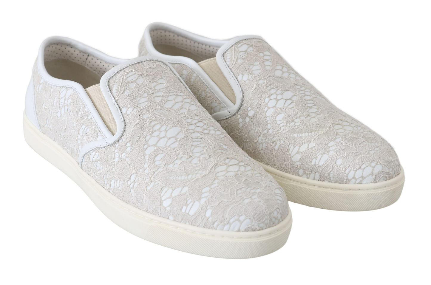 White Leather Lace Slip On Loafers Shoes-Dolce & Gabbana-LabelTerrace.com