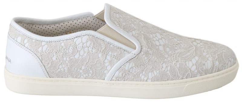 White Leather Lace Slip On Loafers Shoes-Dolce & Gabbana-LabelTerrace.com