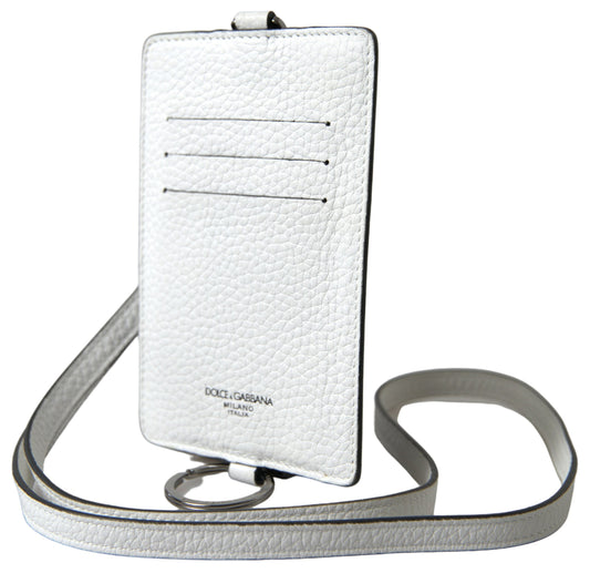 White Leather Lanyard Logo Card Holder Men Wallet-Dolce & Gabbana-LabelTerrace.com