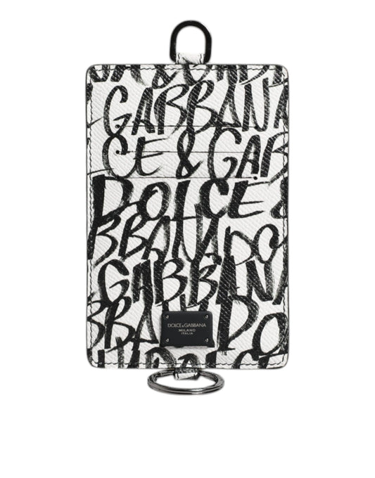 White Leather Lanyard Logo Print Card Holder Wallet-Dolce & Gabbana-LabelTerrace.com