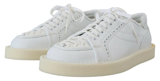 White Leather Low Top Oxford Sneakers Casual Shoes-Dolce & Gabbana-LabelTerrace.com