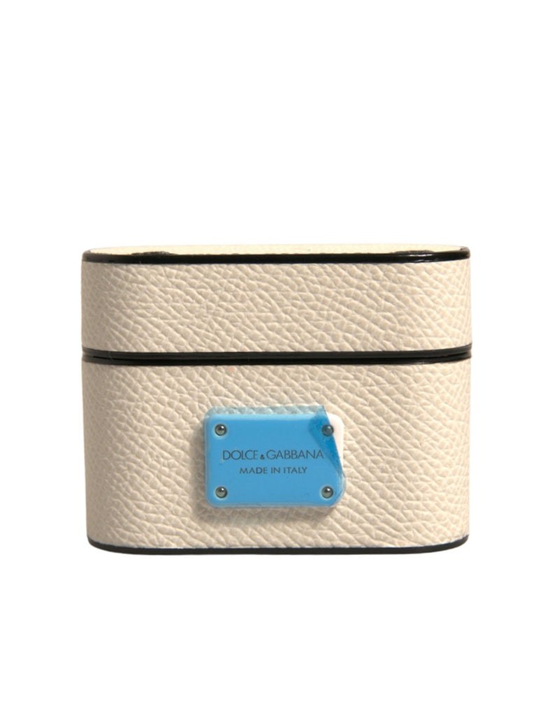 White Leather Metal Logo Plaque Holder Airpods Case-Dolce & Gabbana-LabelTerrace.com