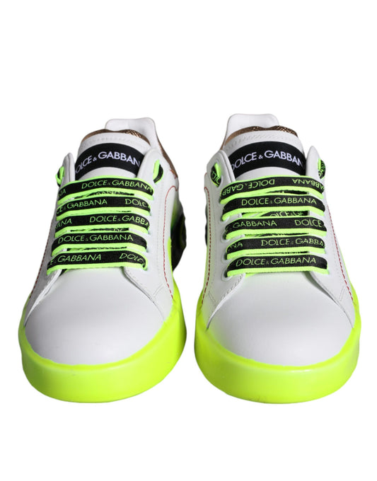 White Leather Portofino Low Top Sneakers Shoes-Dolce & Gabbana-LabelTerrace.com