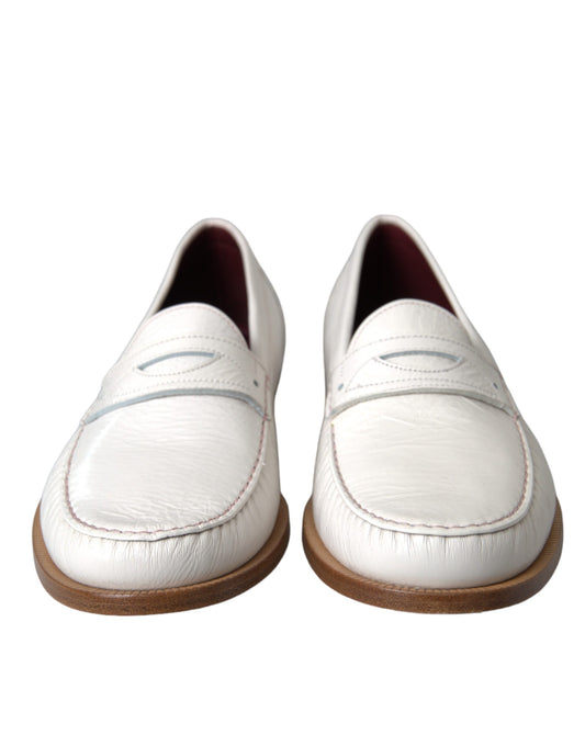 White Leather Slip On Mocassin Loafers Shoes-Dolce & Gabbana-LabelTerrace.com