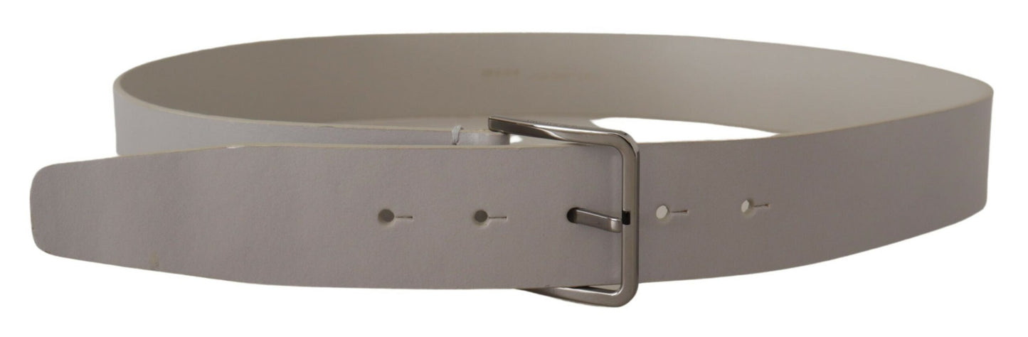 White Leather Wide Silver Metal Buckle Belt-Dolce & Gabbana-LabelTerrace.com