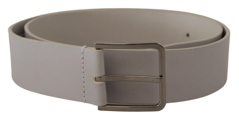 White Leather Wide Silver Metal Buckle Belt-Dolce & Gabbana-LabelTerrace.com