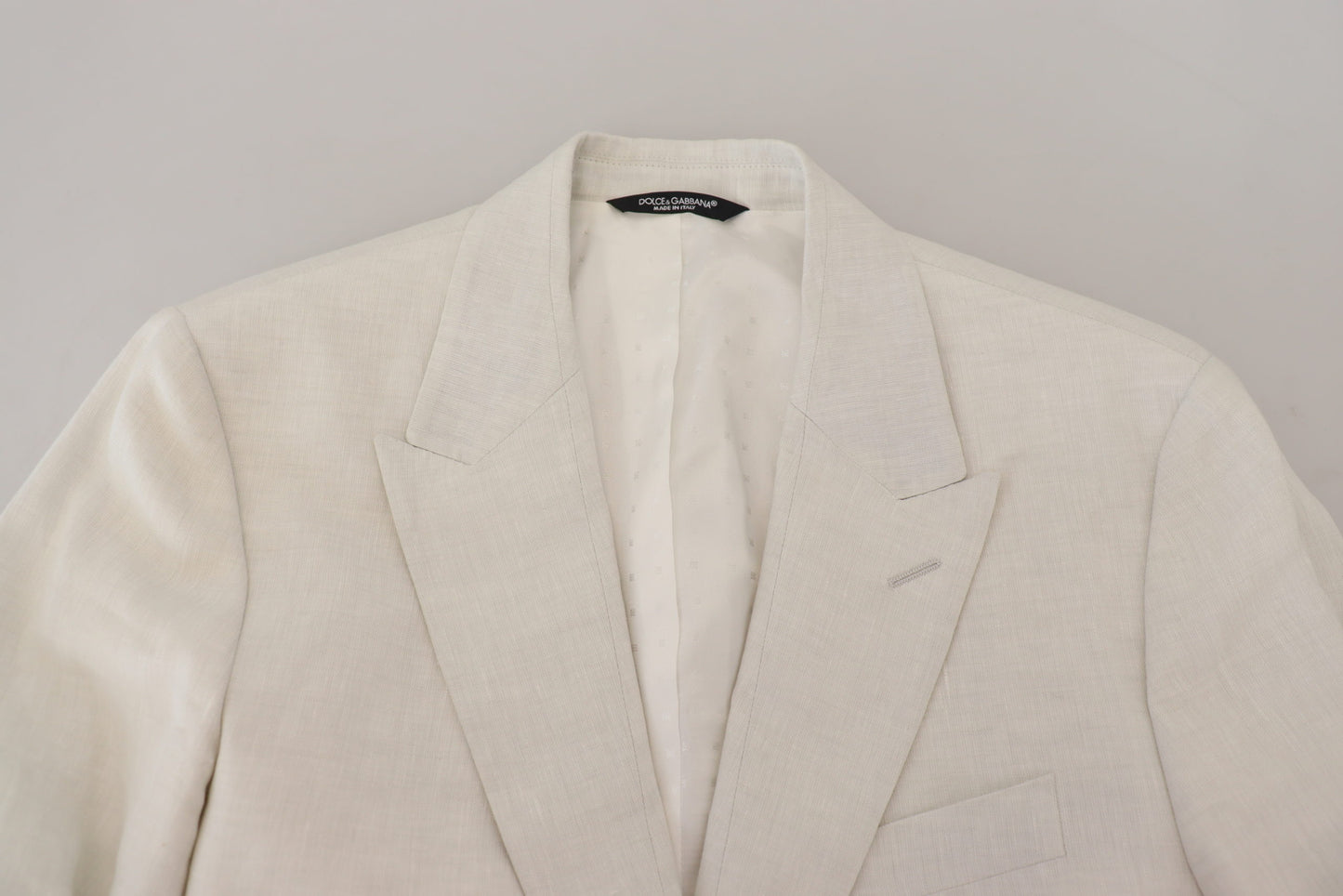 White Linen Slim Fit Jacket Blazer-Dolce & Gabbana-LabelTerrace.com