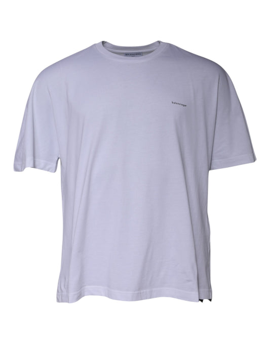 White Logo Cotton Crew Neck Short Sleeves T-shirt-Balenciaga-LabelTerrace.com