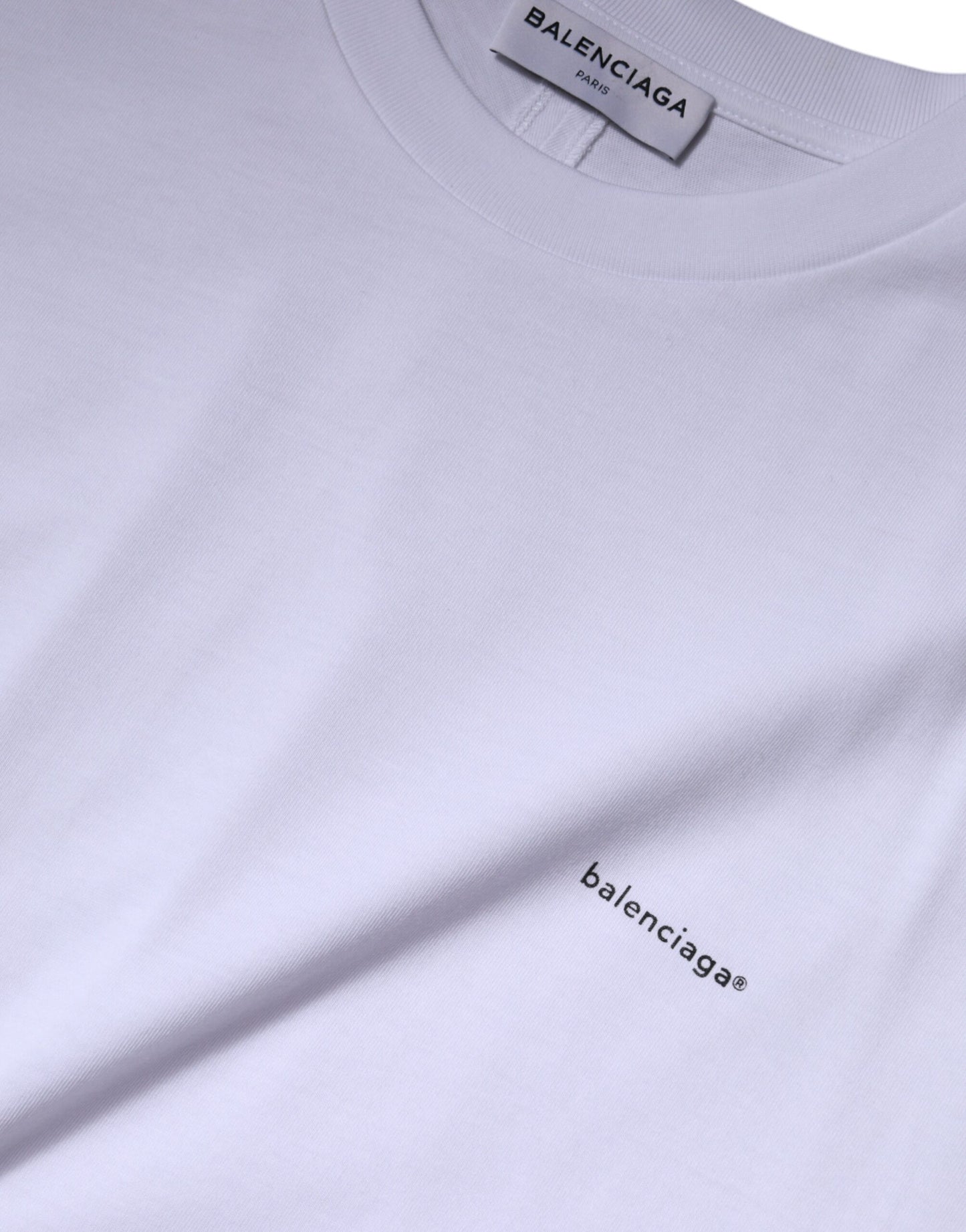 White Logo Cotton Crew Neck Short Sleeves T-shirt-Balenciaga-LabelTerrace.com