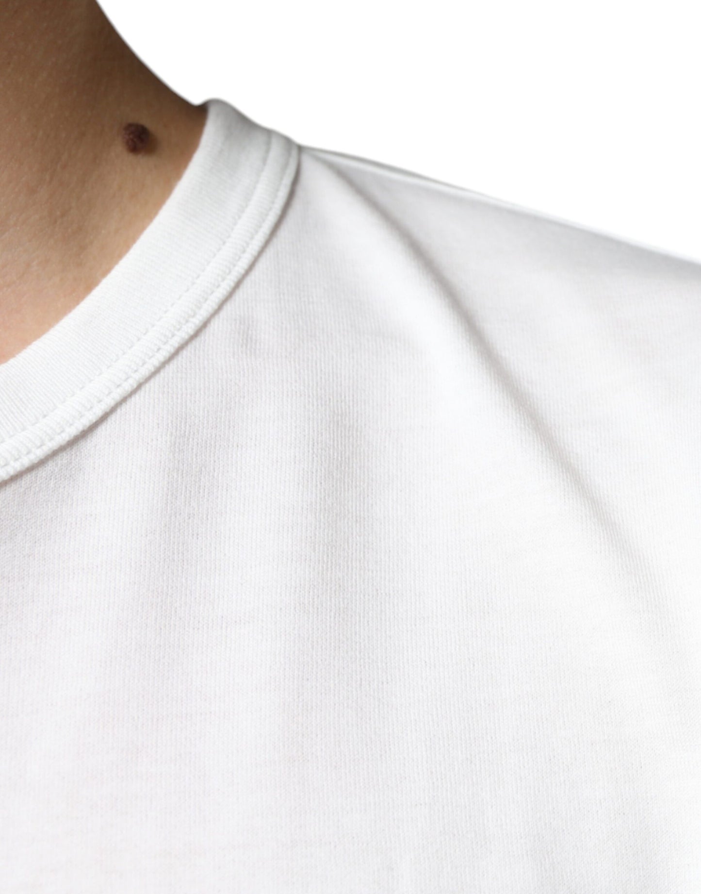 White Logo Embossed Cotton Crewneck T-shirt-Dolce & Gabbana-LabelTerrace.com