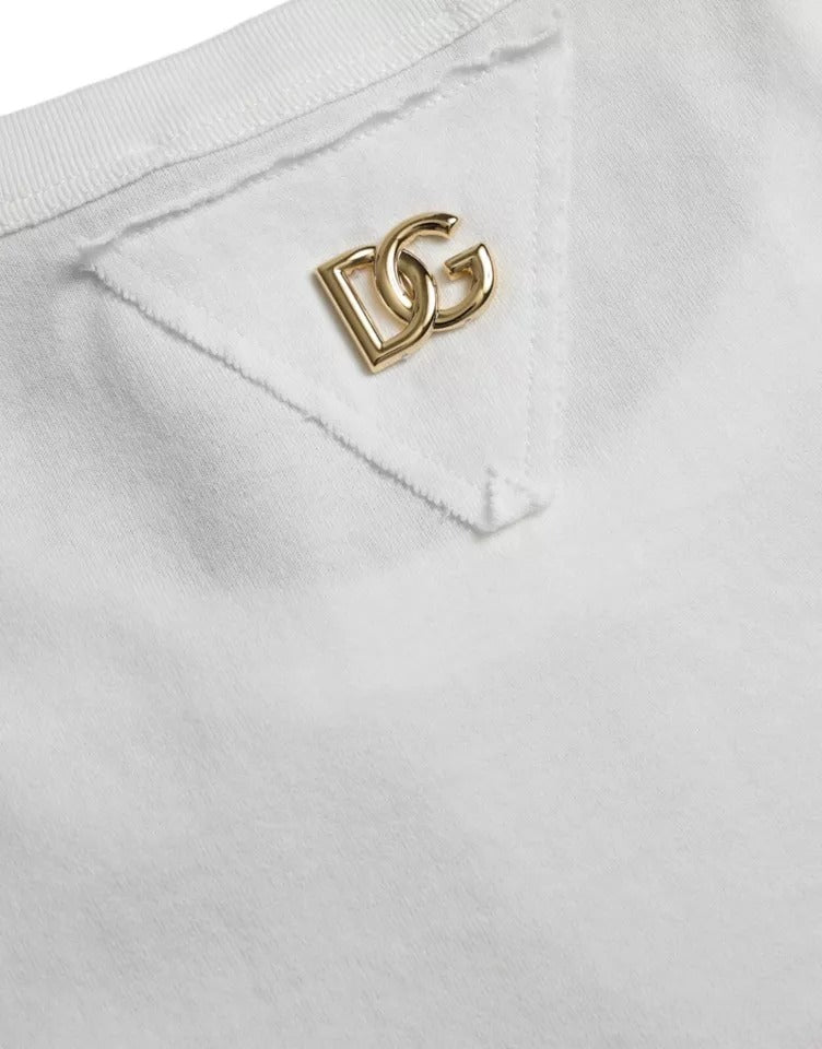 White Logo Floral Cotton Crew Neck T-shirt-Dolce & Gabbana-LabelTerrace.com