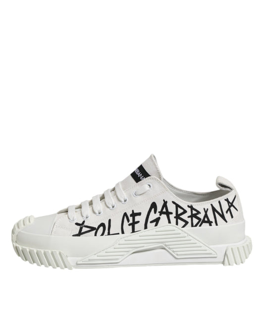 White Logo Graffiti Low Top Sneakers Shoes-Dolce & Gabbana-LabelTerrace.com