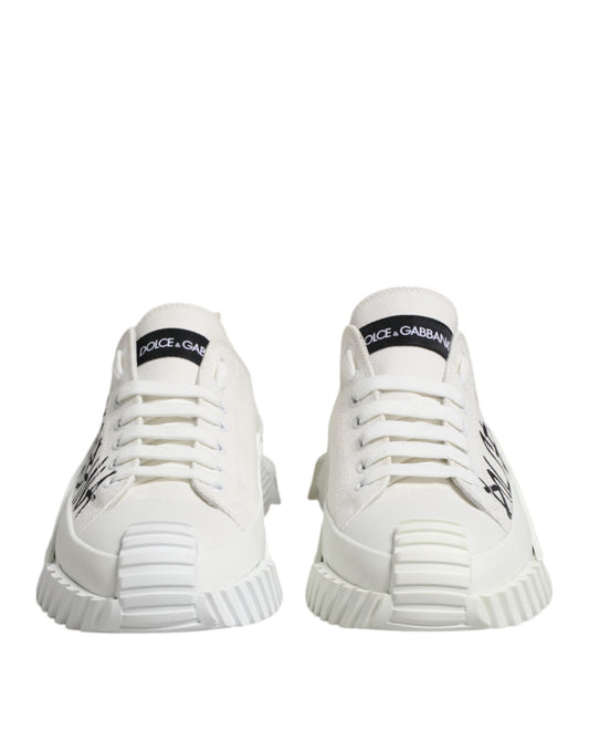 White Logo Print Lace Up Low Top Sneakers Shoes-Dolce & Gabbana-LabelTerrace.com