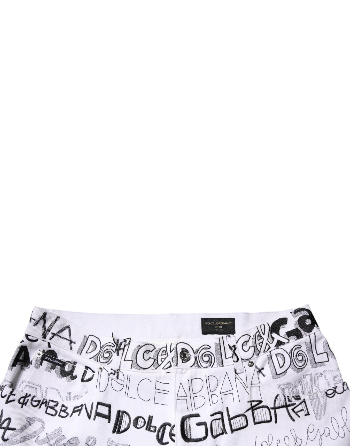 White Logo Print Straight Men Denim Jeans-Dolce & Gabbana-LabelTerrace.com