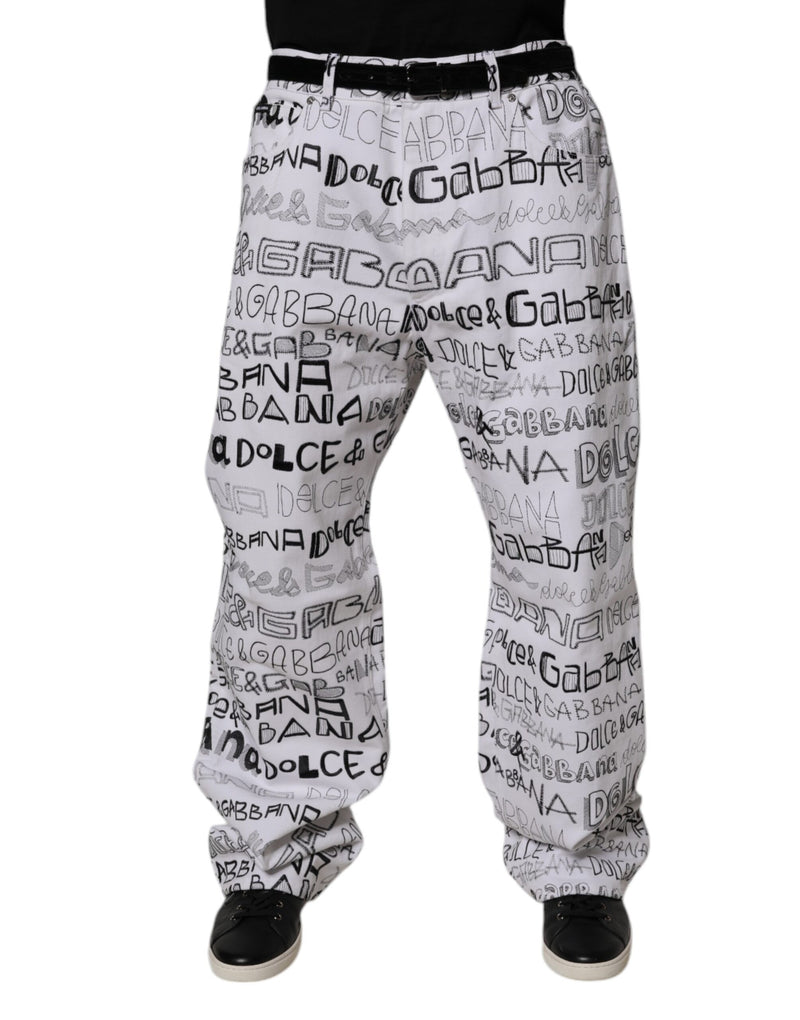 White Logo Print Straight Men Denim Jeans-Dolce & Gabbana-LabelTerrace.com